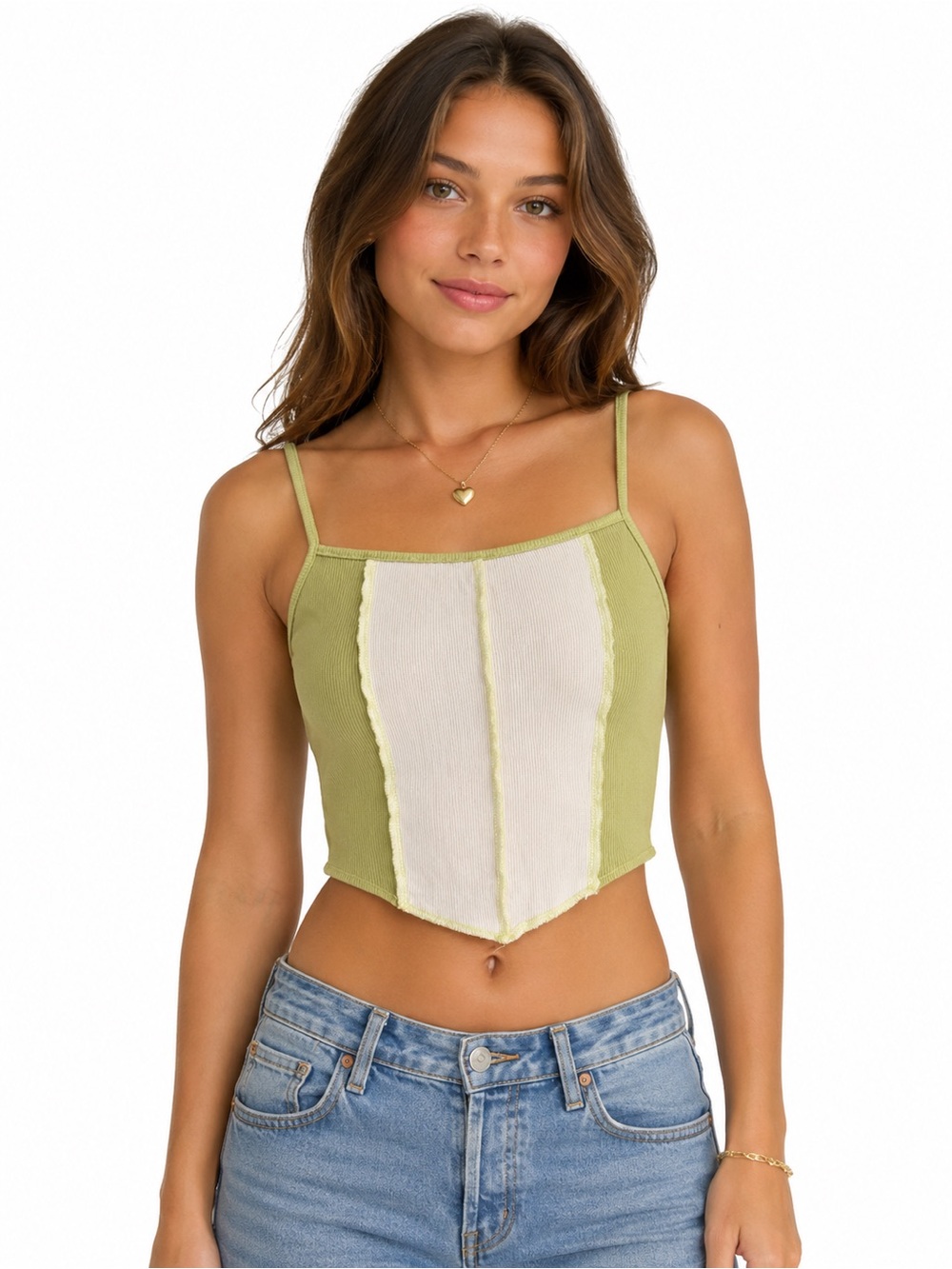 🤍SHEIN Lime and White Ribbed Top